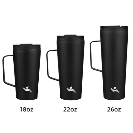 Konokyo Insulated Tumbler with Handle and Straw, 18 OZ Travel Coffee Mug Stainless Steel Cup Metal Water Bottle,Black
