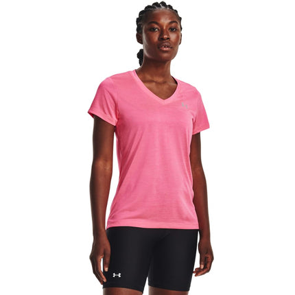 Camiseta de cuello en V de manga corta Under Armour UA Twist Tech™ para mujer, Pnp, 1258568-643, XS