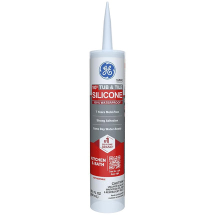 GE Silicone I Tub & Tile Silicone Caulk, 10.1 Oz. Tube, Clear, GE612