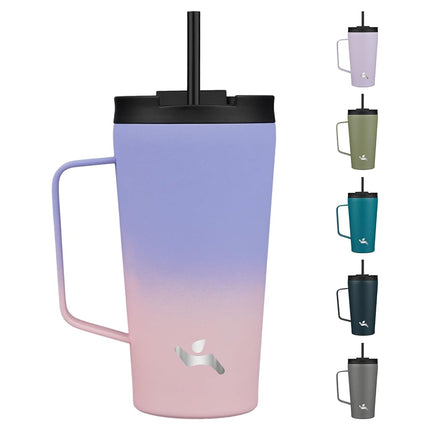 Konokyo Insulated Tumbler with Handle and Straw, 18 OZ Travel Coffee Mug Stainless Steel Cup Metal Water Bottle,Pastel Sunset