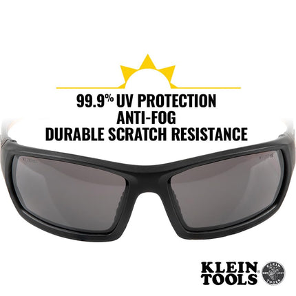 Klein Tools 60164 Safety Glasses, Professional PPE Protective Eyewear with Full Frame, Scratch Resistant and Anti-Fog, Gray Lens