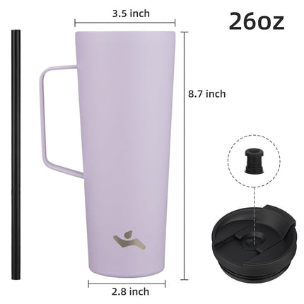 Konokyo Insulated Tumbler with Handle and Straw, 26 OZ Travel Coffee Mug Stainless Steel Cup Metal Water Bottle,Taro
