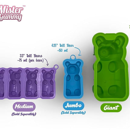 Mister Gummy DIY Giant Gummy Bear Mold by | Premium Quality Silicone + 2 Recipes and 5 Gift Bags Included | Make Big Bear Treats! (Gummy, Cakes, Breads, Chocolates, and More) (Red)