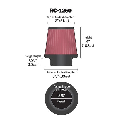 K&N RC-1250 Car and Motorcycle Universal Chrome Filter, Red