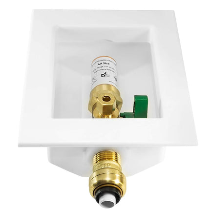 Boîte de raccordement pour machine à glaçons EFIELD à raccord instantané prémontée, raccord instantané de 1/2 pouce avec robinet à boisseau sphérique quart de tour installé et amortisseur de coups de bélier en cuivre (IM010)