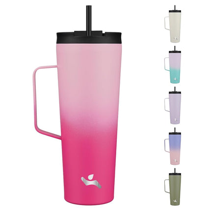 Konokyo Insulated Tumbler with Handle and Straw, 26 OZ Travel Coffee Mug Stainless Steel Cup Metal Water Bottle,Cherry