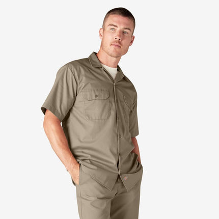Dickies Mens Short-Sleeve Work Shirt, 3XT, Dark Brown