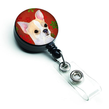 Caroline's Treasures Chihuahua Red & Green Snowflakes Christmas Retractable Badge Reel, Multicolor (SS4681BR)