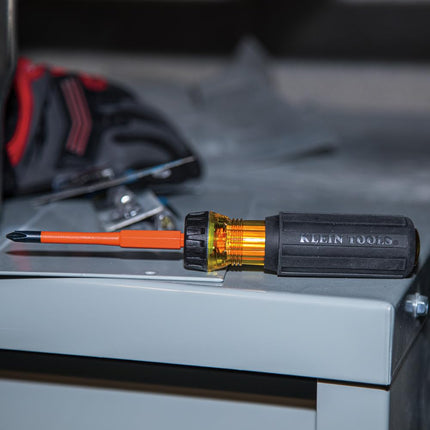 Klein Tools 32286 Insulated Screwdriver, 2-in-1 Screwdriver Set with Flip Blade, #1 Phillips and 3/16-Inch Slotted Tips, Double-Ended Blades