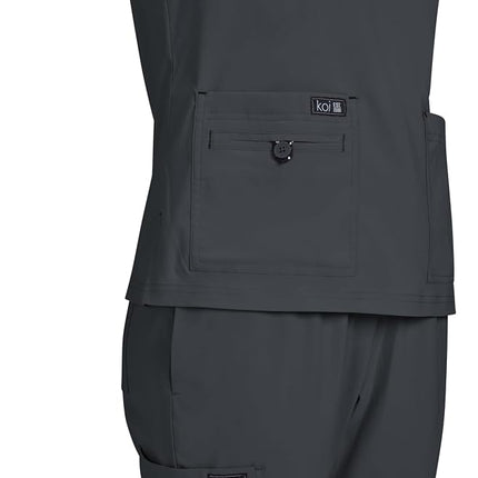 KOI Basics Women's Becca V-Neck Solid Scrub Top Medium Charcoal