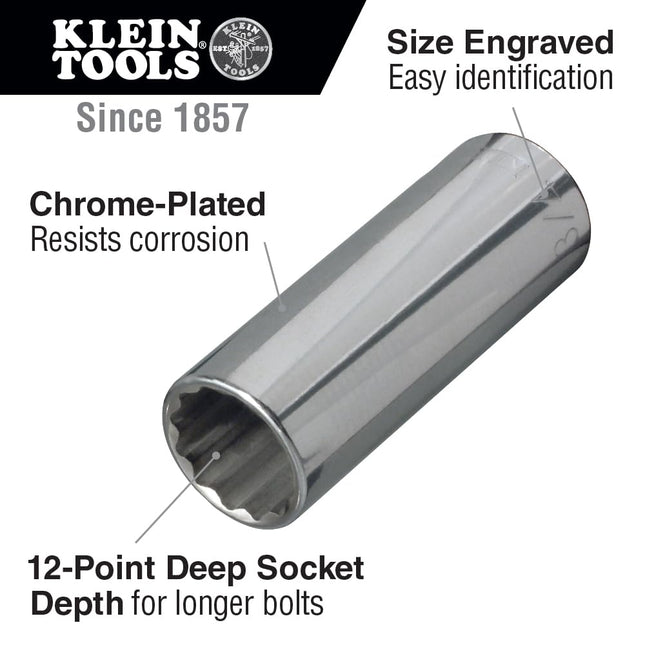 Klein Tools 1/2-Inch Drive Deep Socket Wrench Set, 8-Piece
