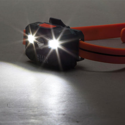 Lampe frontale à LED rechargeable à arrêt automatique Klein Tools 56064, bracelet en silicone, 400 lumens, autonomie toute la journée, pour le travail, la course, la randonnée en extérieur, le camping