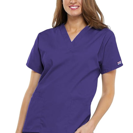 Cherokee Scrubs for Women Workwear Originals V-Neck Top 4700, Grape, XXS