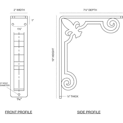 Ekena Millwork BKTM02X07X10TFLABS Metal Bracket, 2" W x 7 1/2" D x 10" H, Antiqued Brass