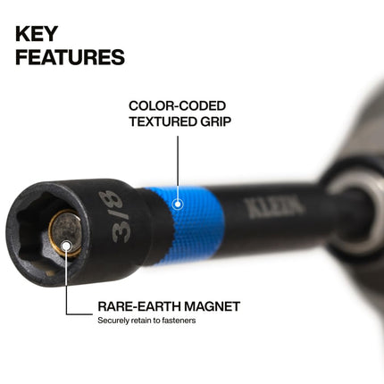 Klein Tools 32946S 4-Inch Power Nut Setters 6-Piece Set, Impact-Rated, Magnetic, Color-Coded, SAE