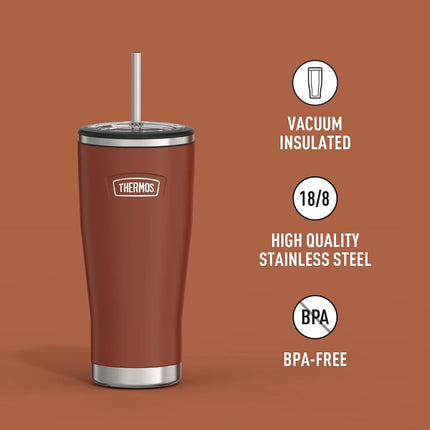 THERMOS ICON Series by Stainless Steel Cold Tumbler with Straw, 24 Ounce, Saddle