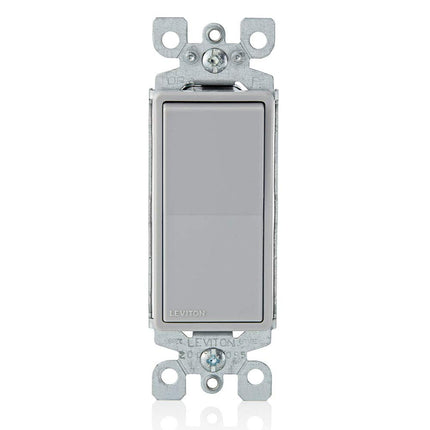 Leviton 15 Amp, 120/277 Volt, Decora Rocker Single-Pole AC Quiet Switch, Residential Grade, Grounding, 5601-2G, Gray