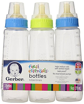 Gerber First Essential Clear View Plastic Nurser With Latex Nipple, BPA Free, Assorted Colors, 3 Pack