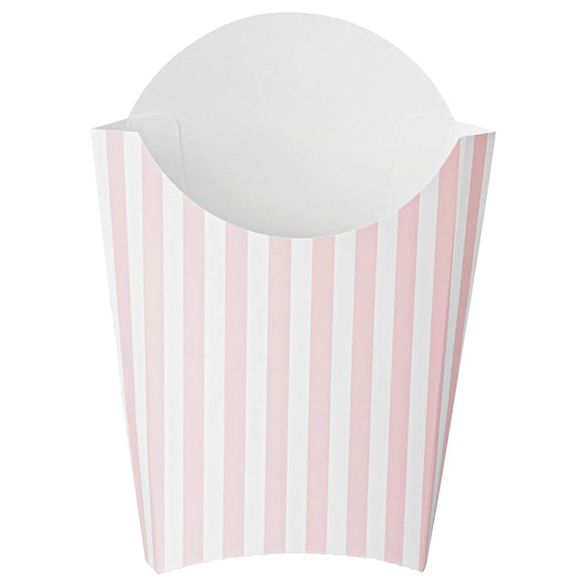 Bio Tek 4.7 x 3.5 x 5.1 Inch French Fry Cup, 100 Disposable Snack Cups - Stackable, Sustainable, Pink and White Paper 4 Ounce Fry Holder, for Fries, Onion Rings, Popcorn, or Cookies - Restaurantware