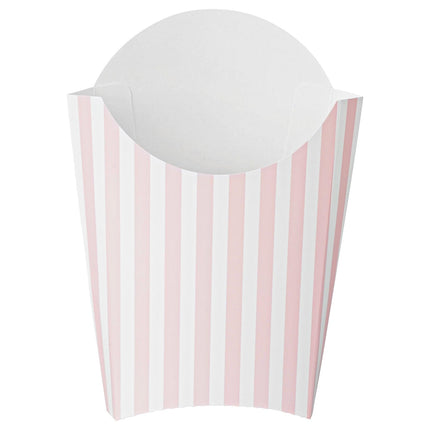 Bio Tek 4.7 x 3.5 x 5.1 Inch French Fry Cup, 100 Disposable Snack Cups - Stackable, Sustainable, Pink and White Paper 4 Ounce Fry Holder, for Fries, Onion Rings, Popcorn, or Cookies - Restaurantware