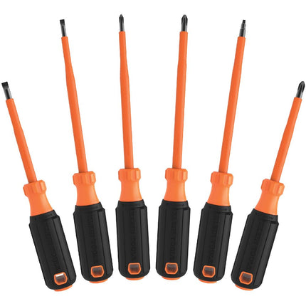 Klein Tools 85076INS Insulated Screwdriver Set Features 1000V Electricial Screwdrivers, (3) Phillips and (2) Slotted and Square Tips, 6-Piece