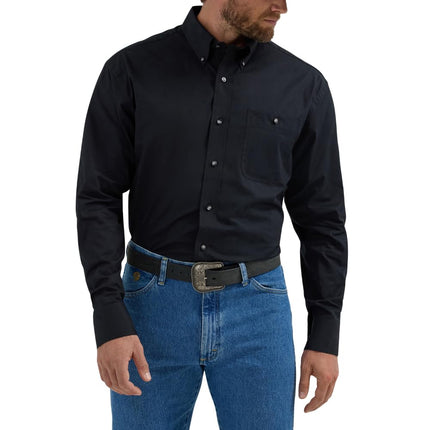 Camisa de hombre Wrangler George Strait Western de manga larga, corte relajado, con botones, negra, 2X Tall