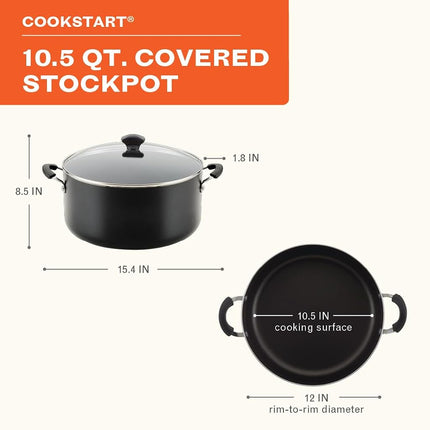 Farberware Cookware Nonstick Stockpot with Lid, 10.5 Quart-Black