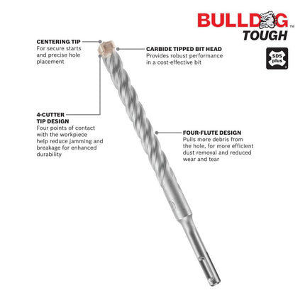 Bosch HC4C2011B5-3/16 in. x 4 in. x 6 in. SDS-Plus Bulldog Tough Rotary Hammer Bit - 5 Pack