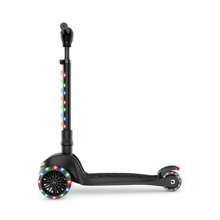 Jetson Scooters - Jupiter Mini 3 Wheel Kick Scooter (Black) - Collapsible Portable Kids Three Wheel Push Scooter - Lightweight Folding Design with High Visibility RGB Light Up LEDs on Stem and Wheels