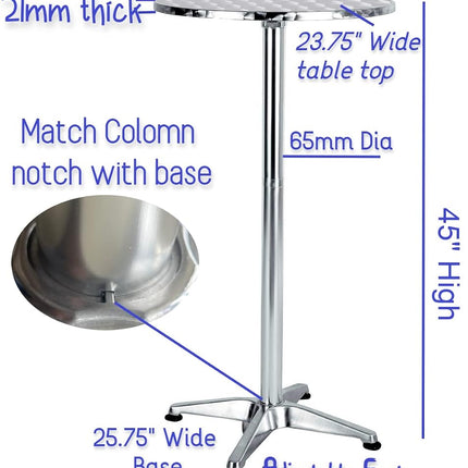 BTEXPERT Mesa redonda de aluminio para interiores y exteriores de 23.75", de altura de barra de restaurante de 45", muebles de patio de acero inoxidable plateado con base de 25.75", tablero abatible - Juego de 2