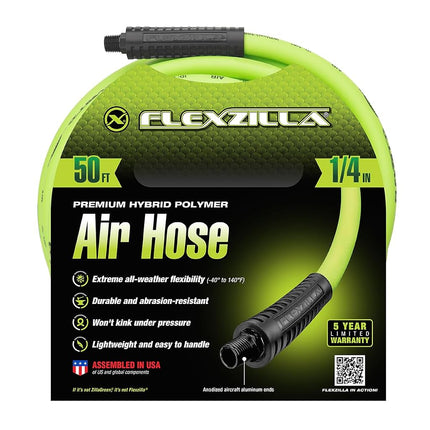 Flexzilla HFZ1450YW2 Air Hose, 50 ft, MNPT Fittings, Heavy Duty, Lightweight, Hybrid, ZillaGreen-HFZ1450YW2, 1/4" (inches) x 50' (feet)