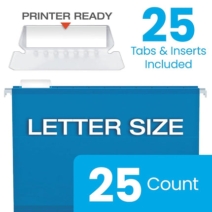Pendaflex Reinforced Hanging File Folders, Letter Size, Blue, 1/5 Cut, 25/BX (4152 1/5 BLU)