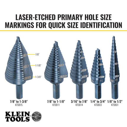 Step Drill Bit #15 Double Fluted 7/8 To 1-3/8-Inch KLEIN TOOLS KTSB15