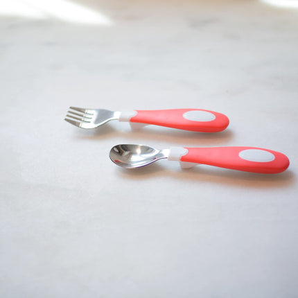 Dr. Brown's Designed to Nourish Soft-Grip Spoon and Fork Set,Coral