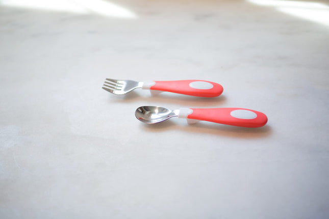 Dr. Brown's Designed to Nourish Soft-Grip Spoon and Fork Set,Coral
