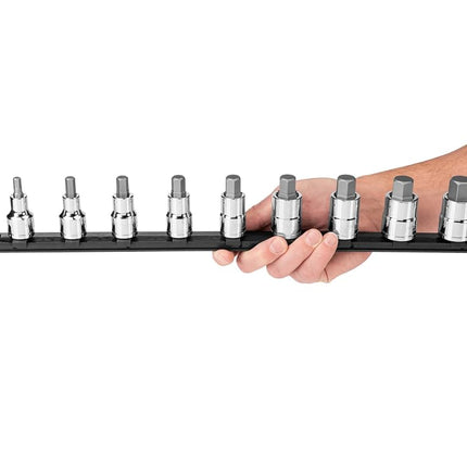 TEKTON 1/2 Inch Drive Hex Bit Socket Set with Rail, 9-Piece (1/4-3/4 in.) | SHB92109