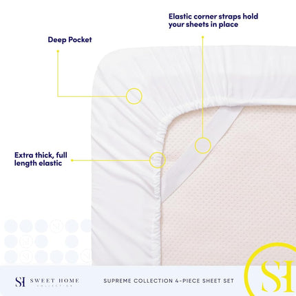 Sweet Home Collection Luxury Bedding Set with Flat, Fitted Sheet, 2 Pillow Cases, Microfiber, White, Twin