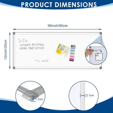 SWANCROWN Long Whiteboard 90x30cm, Magnetic Dry Erase Whiteboard for Wall
