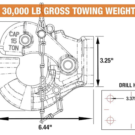 Buyers Products 10040 15 Ton Pintle Hook W/Mounting Kit, MGTW 30,000 Lbs, 6,000 Lbs MVL Pintle Hitch