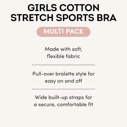 Fruit of the Loom Girls' Multi Cotton Built-Up Stretch Sports Bra Available in 6 Packs, Hyacinth/Eyeshadow/Grey Heather/White/Lilac/Blushing Rose, 30