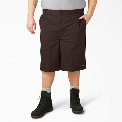Pantalones cortos de trabajo Dickies para hombre, corte holgado, parte delantera lisa, marrón oscuro, 36 Regular