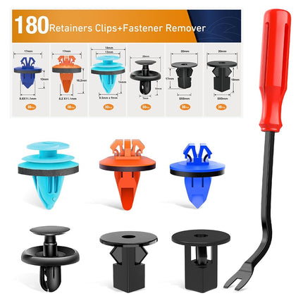 GOOACC 180PCS Car Bumper Retainer Clips - Nylon Push Fasteners - 180 Clips + 1 Tools - Automotive Body Panel Retention