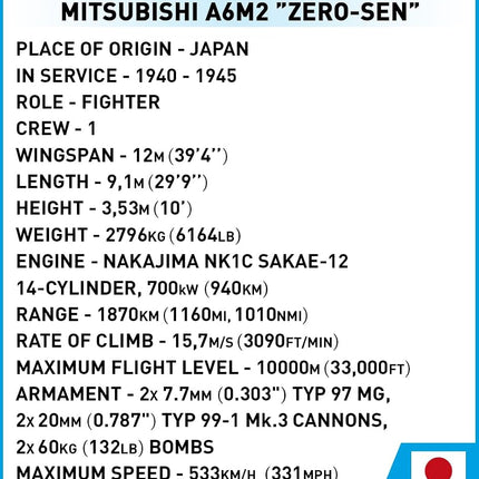 Cobi 1:32 Scale Historical Collection World War II Mitsubishi A6M2 Zero-Sen Fighter Plane 347-Pieces Building Block Kit