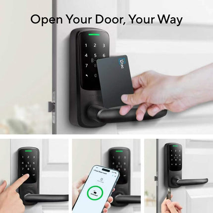 ULTRALOQ Latch 5 Built in WiFi Smart Lock with NFC, 5-in-1 Keyless Entry Door Lock with Bluetooth, Smart Handle with Keypad (Black)