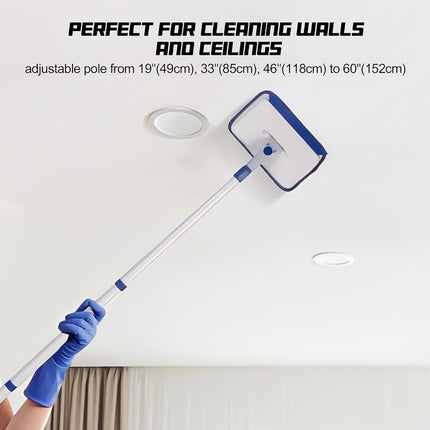 Qaestfy Skirting Borad Cleaner Tool with Handle, Wall Floor Mop with Extendable Long Handle Duster for Cleaning Window, Floor, Skirting Board, Ceiling, Shower, Tub Tile, Kitchen with 6 Reusable Pads