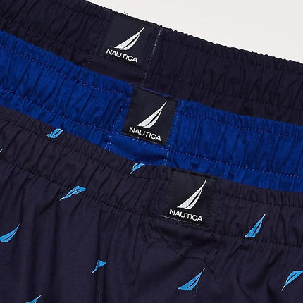 Nautica Men's Cotton Woven 3 Pack Boxer Shorts, Peacoat/Surf The Web/Sails, M