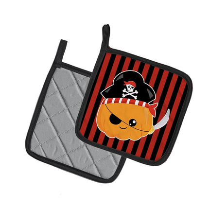 Caroline's Treasures BB6962PTHD Halloween Pumpkin Pirate Pair of Pot Holders, 7.5HX7.5W, multicolor