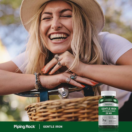 Piping Rock Gentle Iron 28 mg | 300 Capsules | Iron Bisglycinate | Easy on Stomach | Non-GMO, Gluten Free Supplement | by