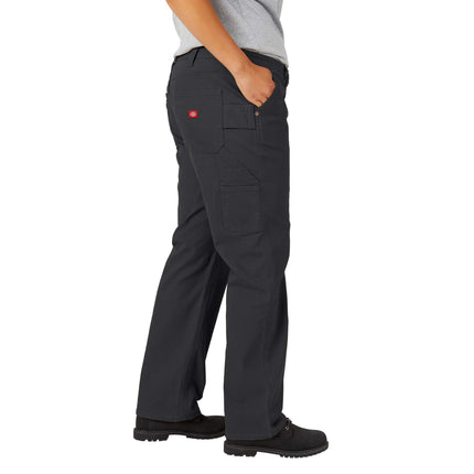 Dickies Women's Plus Size Relaxed Straight Carpenter Duck Pant Work Utility, Rinsed Black, 20