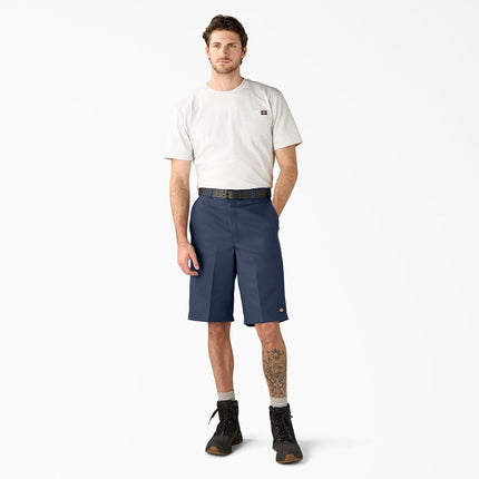 Pantalones cortos de trabajo Dickies para hombre, corte holgado, parte delantera plana, azul marino, 33 normal